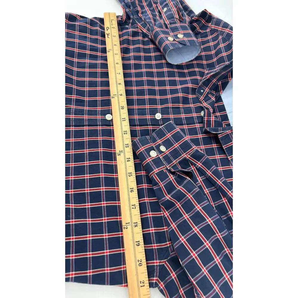 Banana Republic Luxe Poplin Shirt Men's Size M Grant Slim Fit Red Blue Plaid